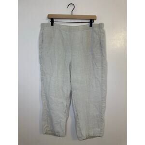 J. Jill Love Linen 100% Linen Flax Tan Wide Leg Cropped Sustainable Resort Large